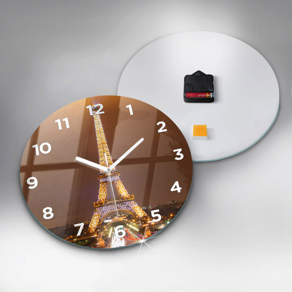 Round glass clock Illuminated Eiffel Tower