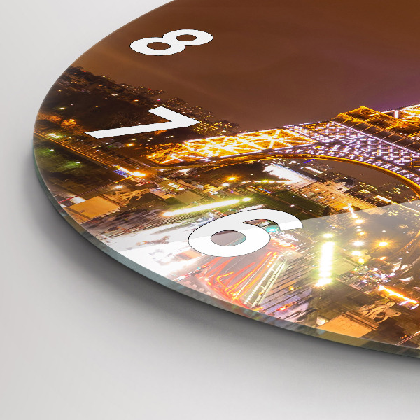 Round glass clock Illuminated Eiffel Tower