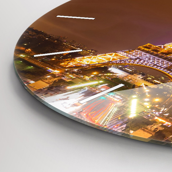 Round glass clock Illuminated Eiffel Tower