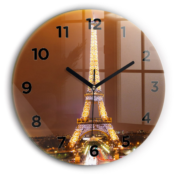 Round glass clock Illuminated Eiffel Tower