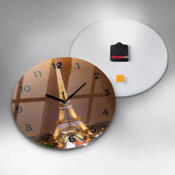 Round glass clock Illuminated Eiffel Tower