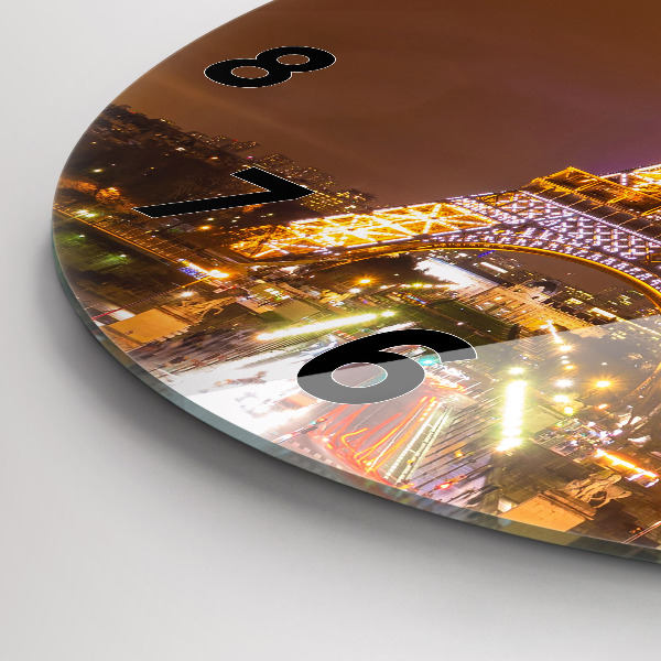Round glass clock Illuminated Eiffel Tower