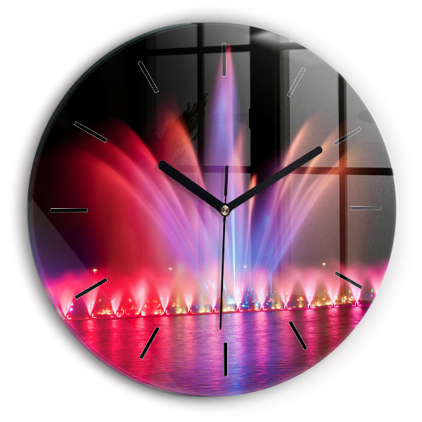Round glass clock Wroclaw Fountain at Night