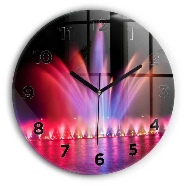 Round glass clock Wroclaw Fountain at Night