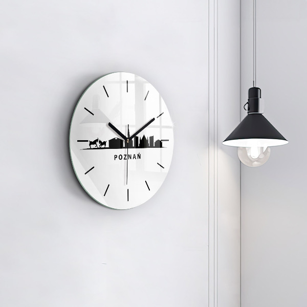 Round glass clock Poznan panorama graphics
