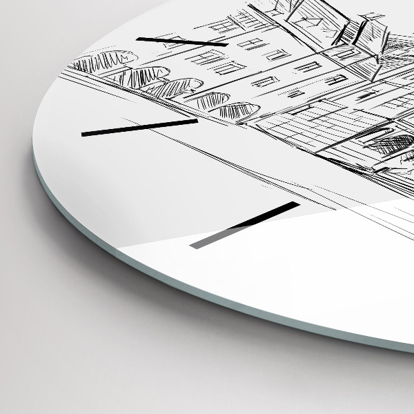 Round glass clock Sketch of the old town of Poznań