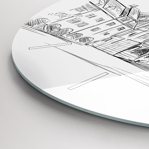 Round glass clock Sketch of the old town of Poznań