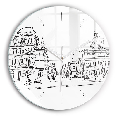 Round glass clock Illustration of the city of Poznań