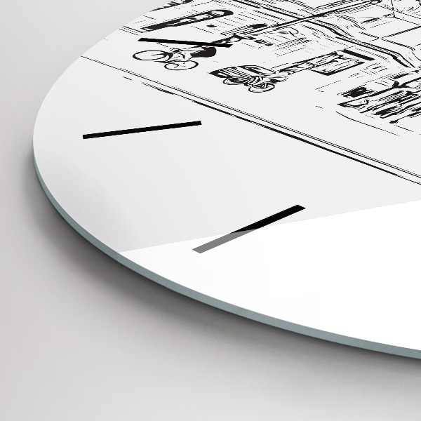 Round glass clock Illustration of the city of Poznań