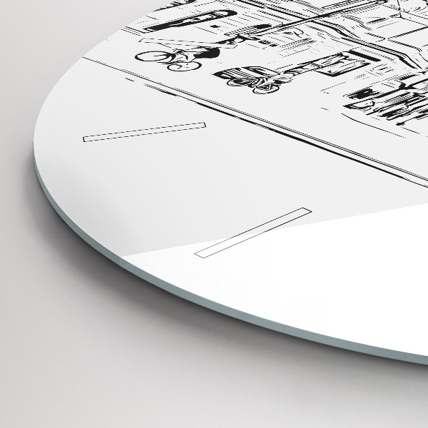 Round glass clock Illustration of the city of Poznań