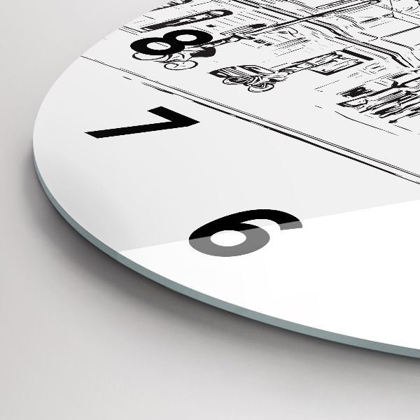 Round glass clock Illustration of the city of Poznań