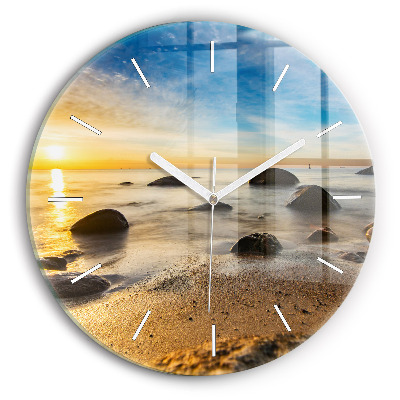 Round glass clock Sunrise Baltic Sea