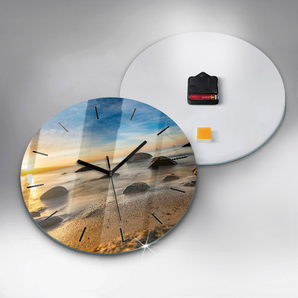 Round glass clock Sunrise Baltic Sea