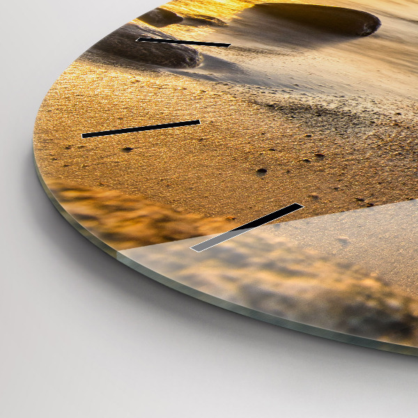 Round glass clock Sunrise Baltic Sea