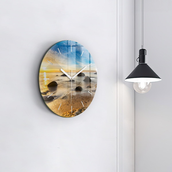 Round glass clock Sunrise Baltic Sea