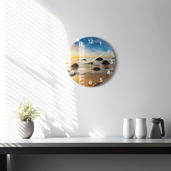 Round glass clock Sunrise Baltic Sea
