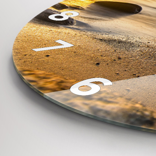 Round glass clock Sunrise Baltic Sea