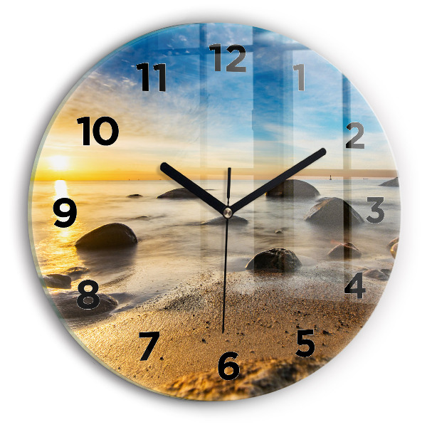 Round glass clock Sunrise Baltic Sea