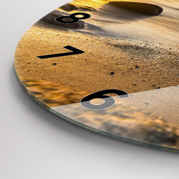 Round glass clock Sunrise Baltic Sea