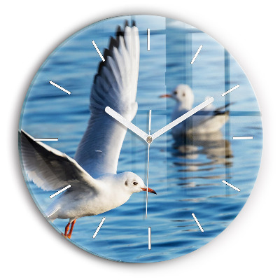 Round glass clock Seagulls in Gdynia