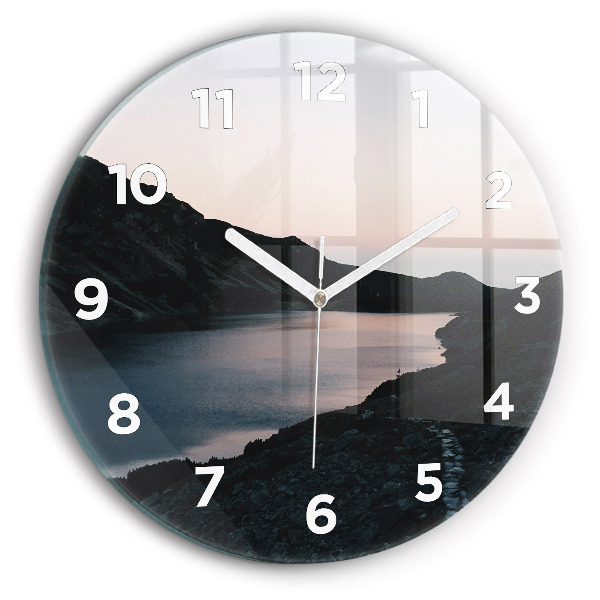 Round glass clock Lake and mountains