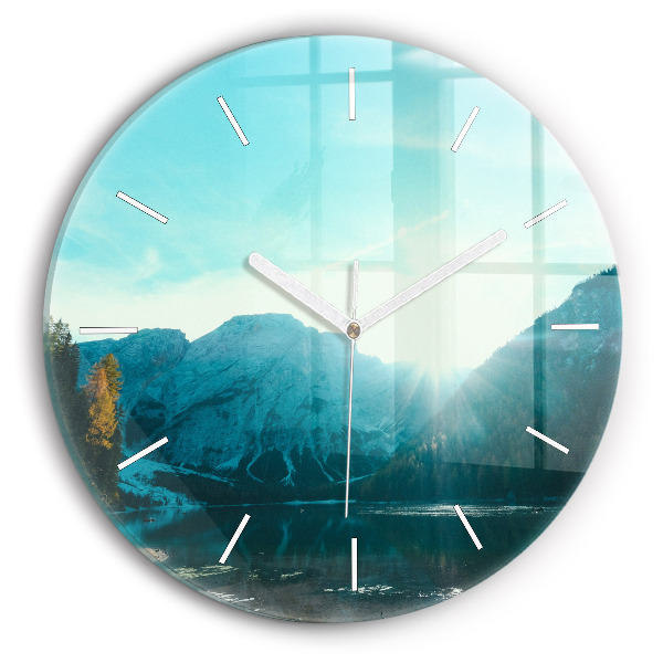 Round glass clock Mountain and river in Poland