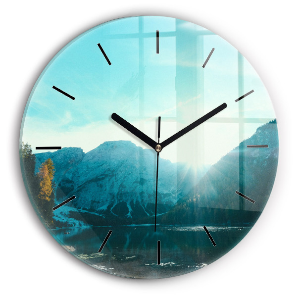 Round glass clock Mountain and river in Poland