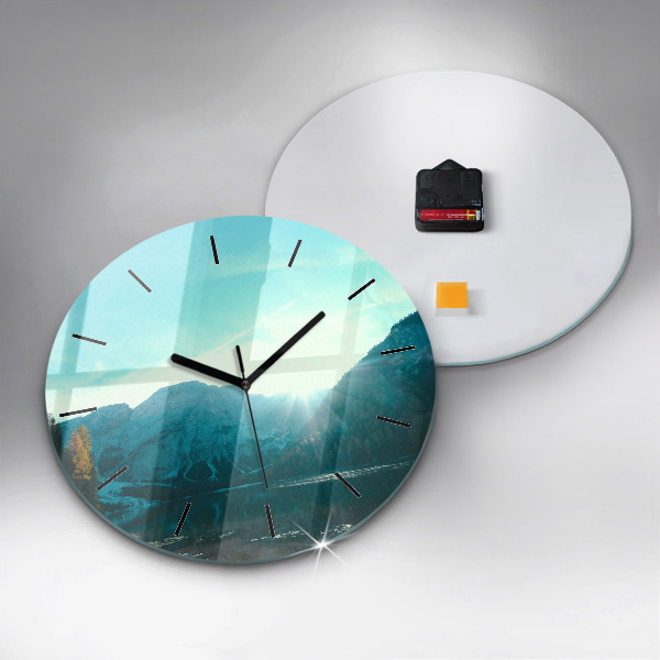 Round glass clock Mountain and river in Poland