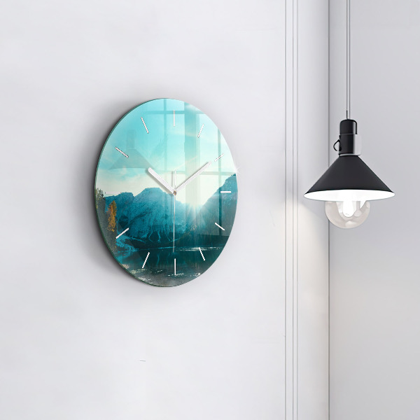 Round glass clock Mountain and river in Poland