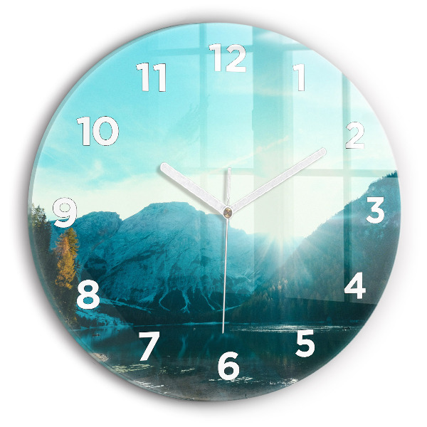 Round glass clock Mountain and river in Poland