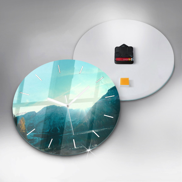 Round glass clock Mountain and river in Poland