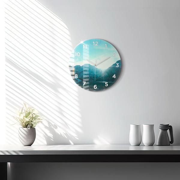 Round glass clock Mountain and river in Poland