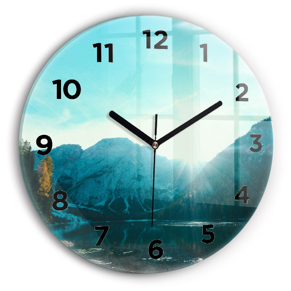 Round glass clock Mountain and river in Poland