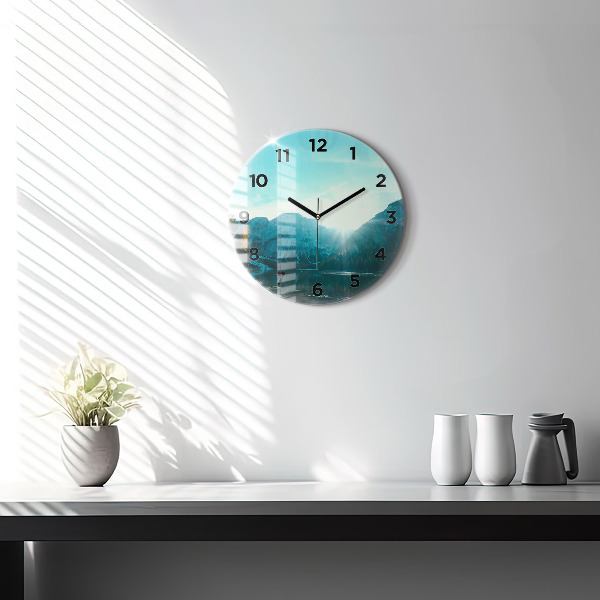 Round glass clock Mountain and river in Poland