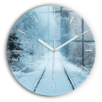 Round glass clock Deer on the tracks