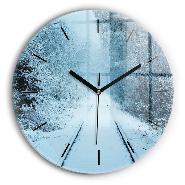 Round glass clock Deer on the tracks