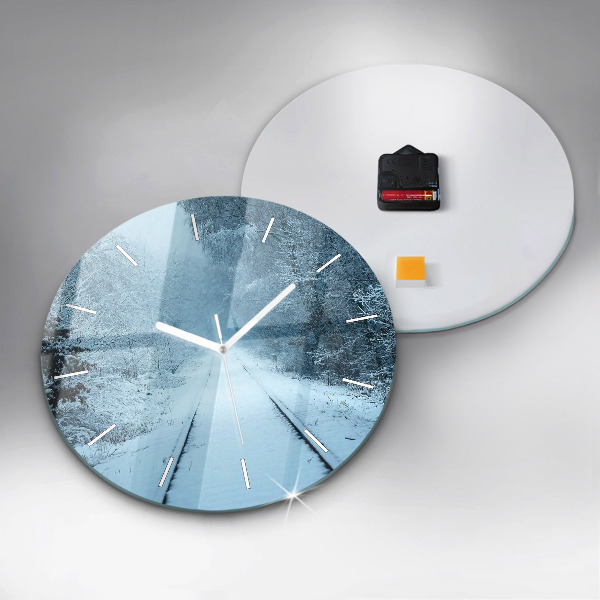 Round glass clock Deer on the tracks