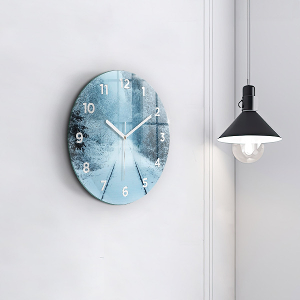 Round glass clock Deer on the tracks