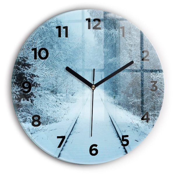 Round glass clock Deer on the tracks