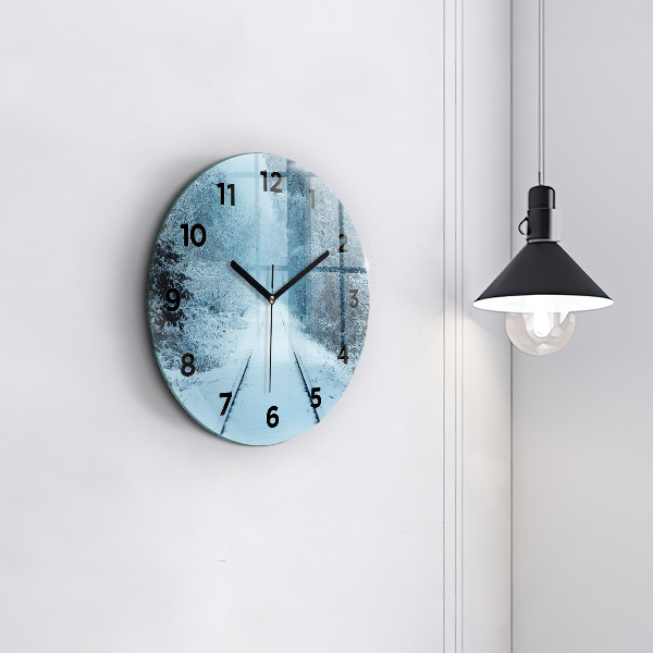 Round glass clock Deer on the tracks