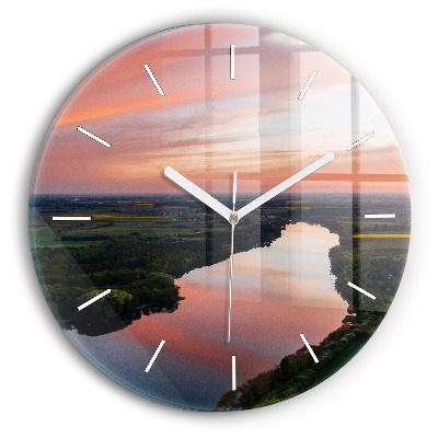 Round glass clock Lake view