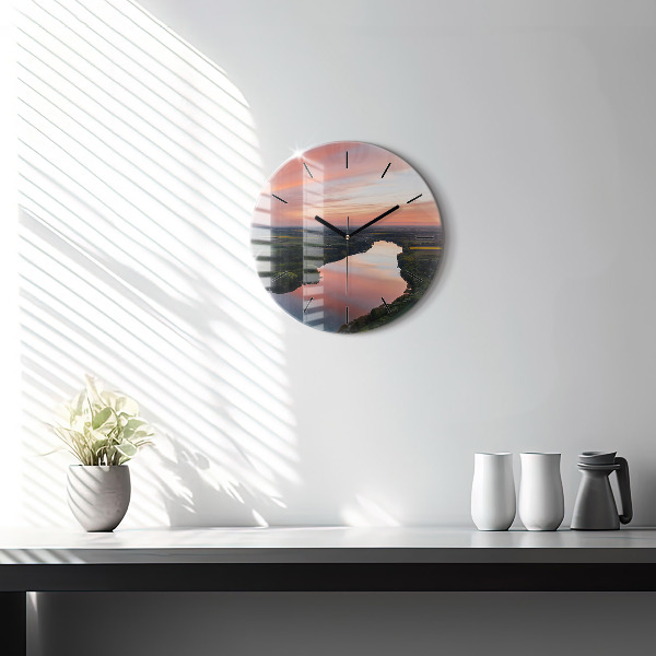 Round glass clock Lake view