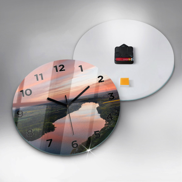 Round glass clock Lake view
