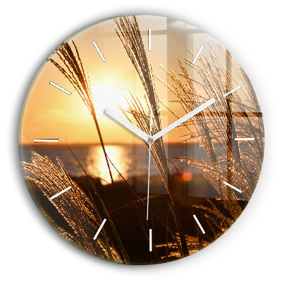 Round glass clock Wheat in the golden sun