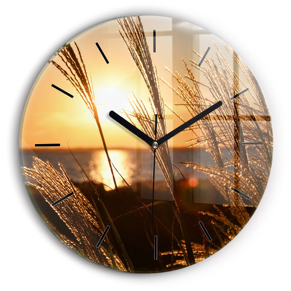 Round glass clock Wheat in the golden sun