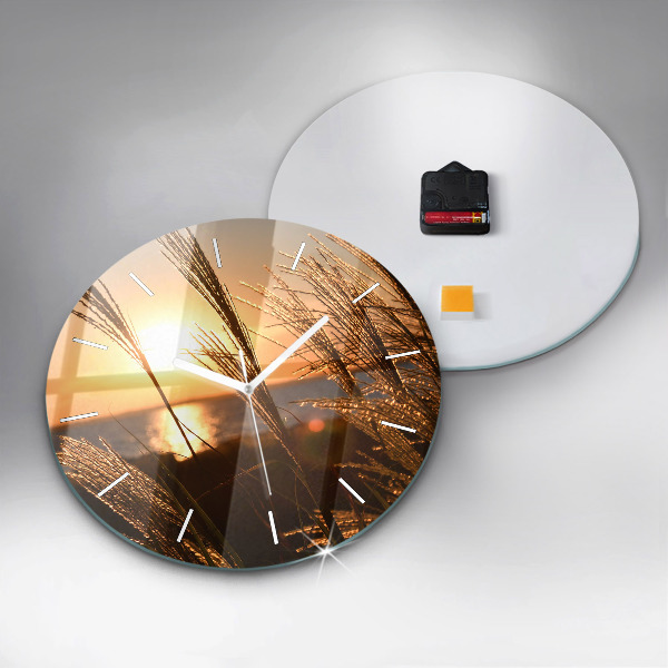 Round glass clock Wheat in the golden sun
