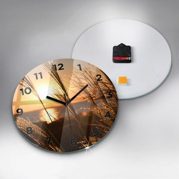 Round glass clock Wheat in the golden sun