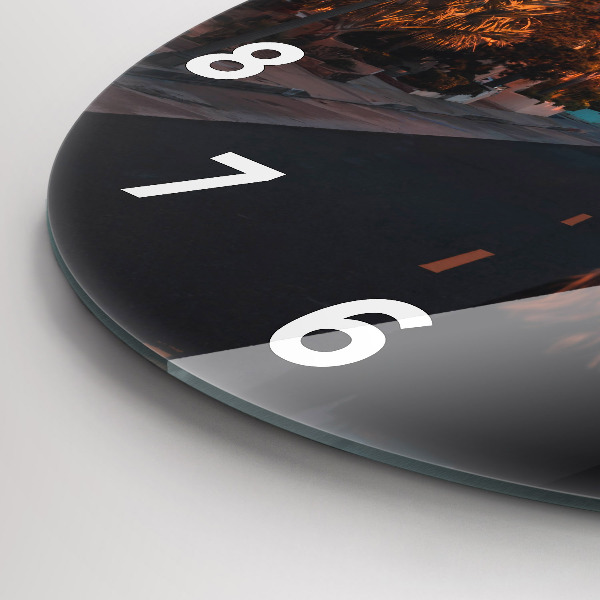 Round glass clock Woman on the road