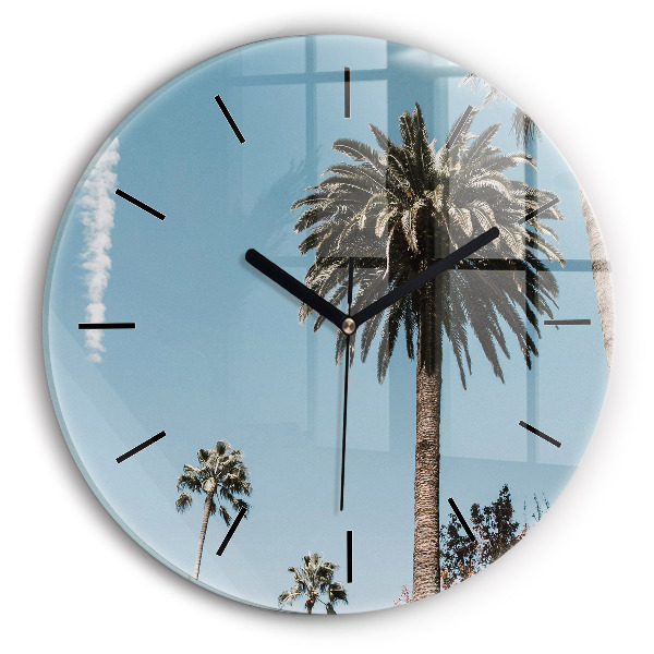 Round glass clock Palm trees in Los Angeles