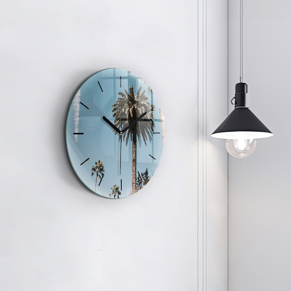 Round glass clock Palm trees in Los Angeles